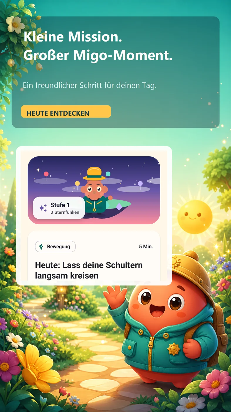 DayMigo App-Oberfläche mit täglicher Mission