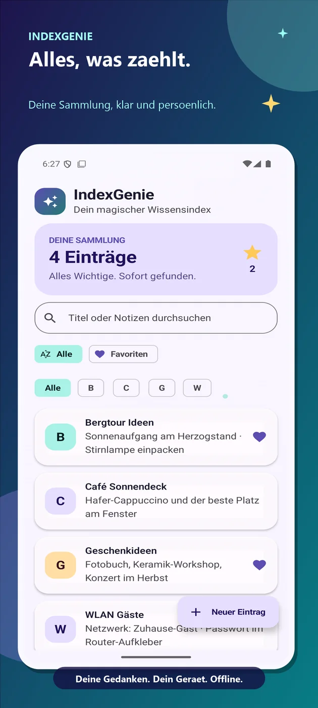 Originaler Google-Play-Screenshot von IndexGenie